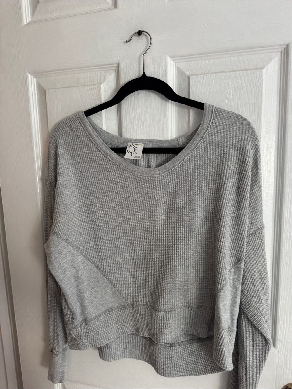 aerie Light Grey Waffle Scoop Neck Sweater